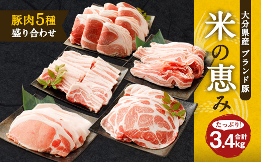 大分県産ブランド豚「米の恵み」豚肉5種 盛り合わせ 計3.4kg