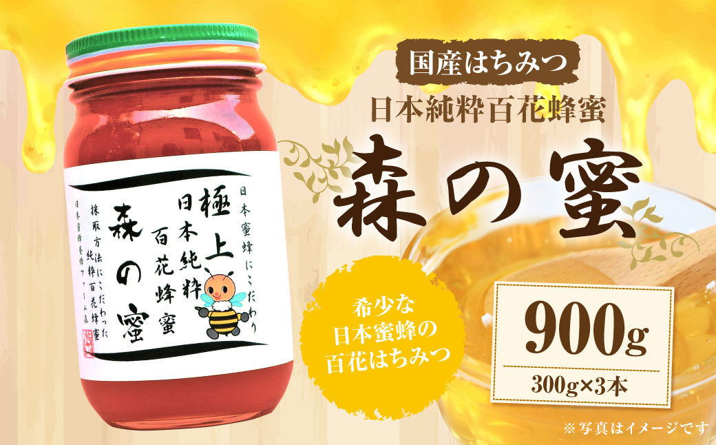 【国産はちみつ】 日本純粋百花蜂蜜 「森の蜜」 300g×3本 計900g
